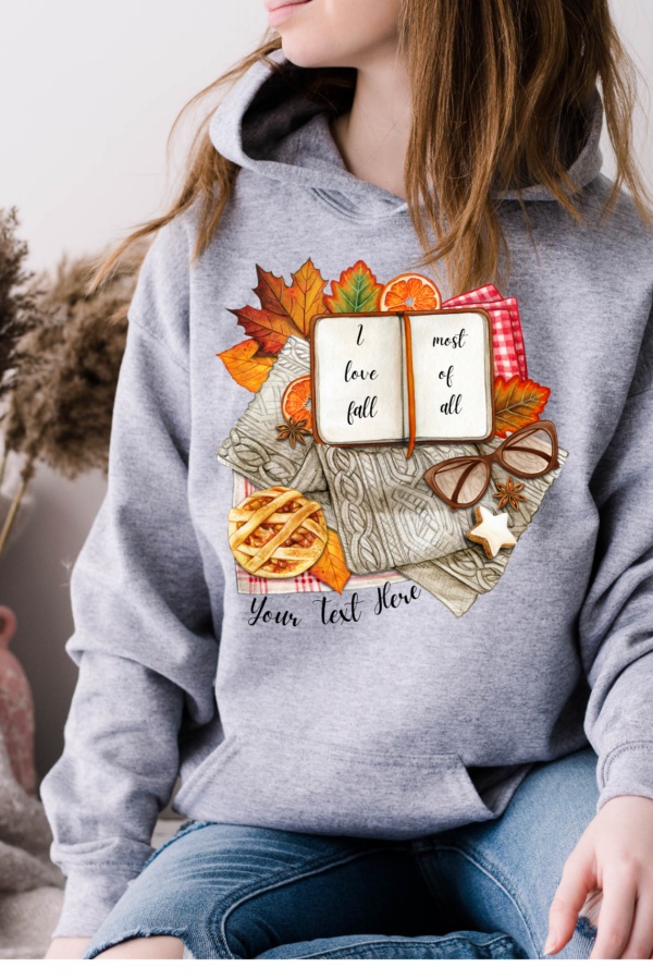 "Cozy Up with Custom Fall Vibes: Personalized 'I Love Fall Most of All' Hoodie"
