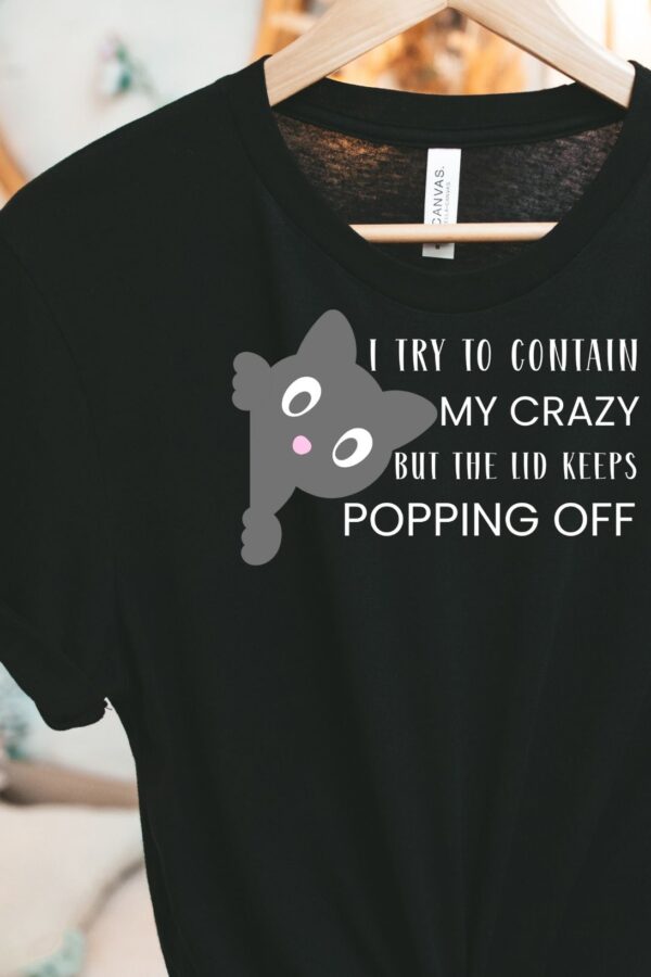 Funny Cat T-Shirt Contain My Crazy Quote Tee for Cat Lovers