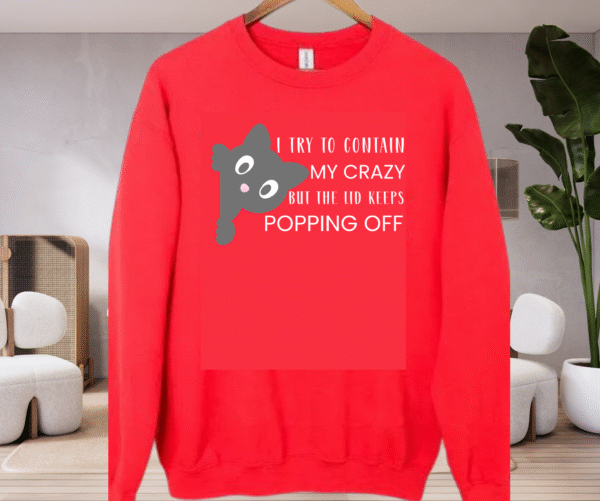 Funny Cat Sweatshirt | “I Try to Contain My Crazy But the Lid Keeps Popping Off” | Cozy Unisex Cat Lover Gift - Image 5