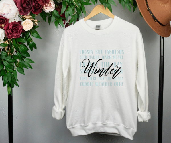 Winter Word Collage Sweatshirt – Cute & Cozy Winter Sayings - Image 2