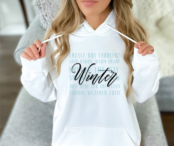 Winter Word Collage Hoodie – Frosty but Fabulous, Cozy  Stylish - Image 2