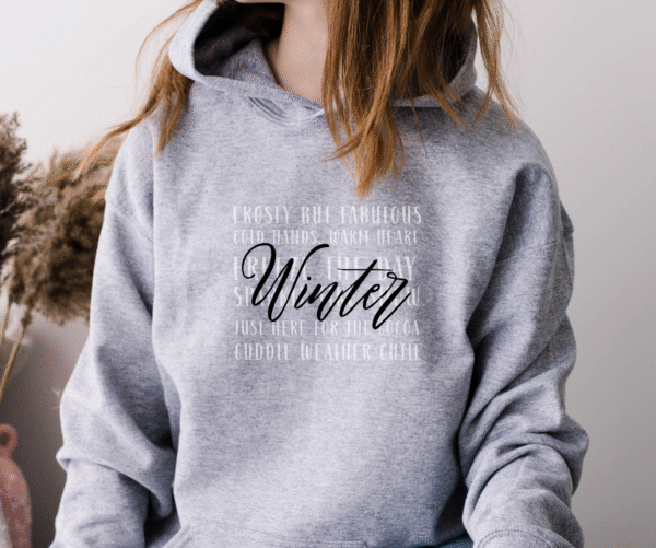 Winter Word Collage Hoodie – Frosty but Fabulous, Cozy  Stylish - Image 3