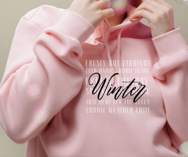 Winter Word Collage Hoodie – Frosty but Fabulous, Cozy  Stylish - Image 4