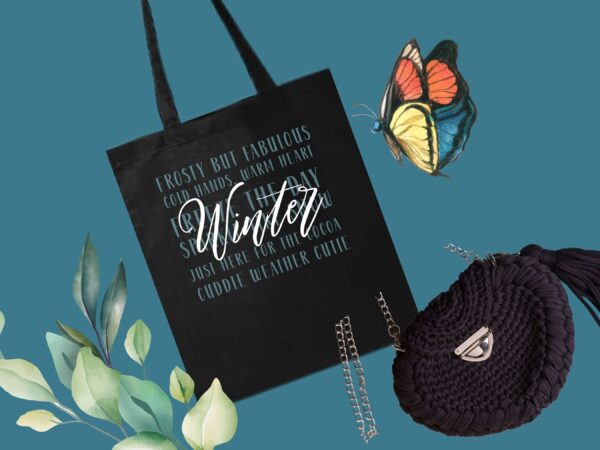 Winter Word Collage Tote Bag – Cute & Durable Winter Vibes