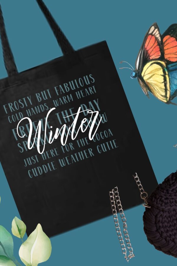 Winter Word Collage Tote Bag – Cute & Durable Winter Vibes
