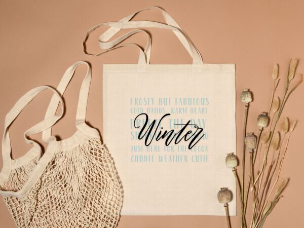 Winter Word Collage Tote Bag – Cute & Durable Winter Vibes - Image 2