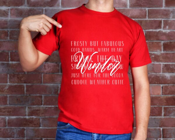 Winter Word Collage T-Shirt – Sparkle Like Snow & Cozy Winter Sayings - Image 5