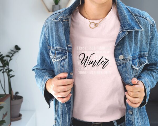Winter Word Collage T-Shirt – Sparkle Like Snow & Cozy Winter Sayings - Image 6