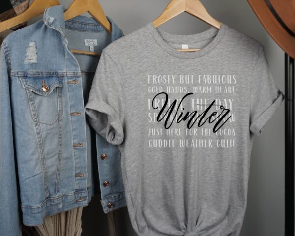 Winter Word Collage T-Shirt – Sparkle Like Snow & Cozy Winter Sayings - Image 9