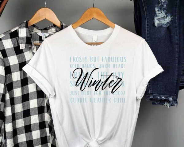 Winter Word Collage T-Shirt – Sparkle Like Snow & Cozy Winter Sayings - Image 8