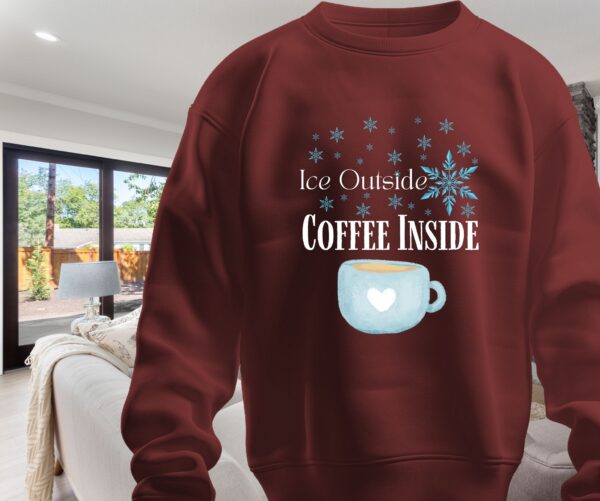 coffee lover sweatshirt with mug and snowflakes