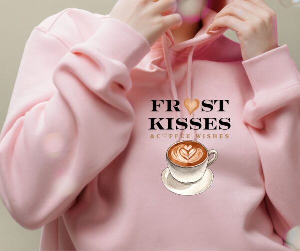 Frost Kisses & Coffee Wishes Hoodie  Cozy Winter Coffee Lover Pullover - Image 4
