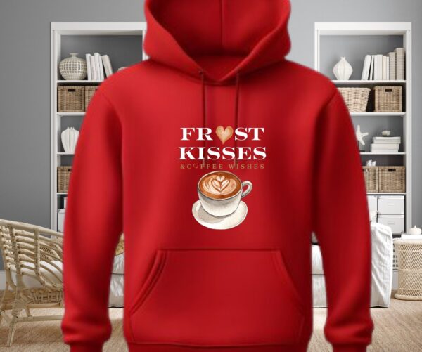 Frost Kisses & Coffee Wishes Hoodie  Cozy Winter Coffee Lover Pullover - Image 5