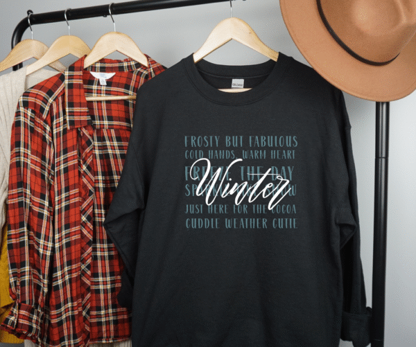 “Cozy Winter Word Collage Hoodie perfect for chilly days and seasonal fun”
