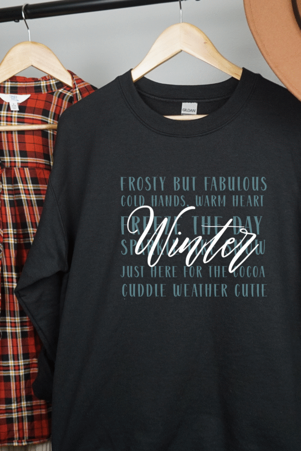 “Cozy Winter Word Collage Hoodie perfect for chilly days and seasonal fun”