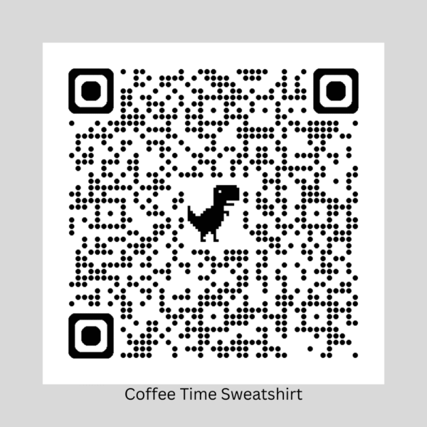 White unisex Coffee Time graphic t-shirt showing playful bubble letter text and running coffee mug steps.