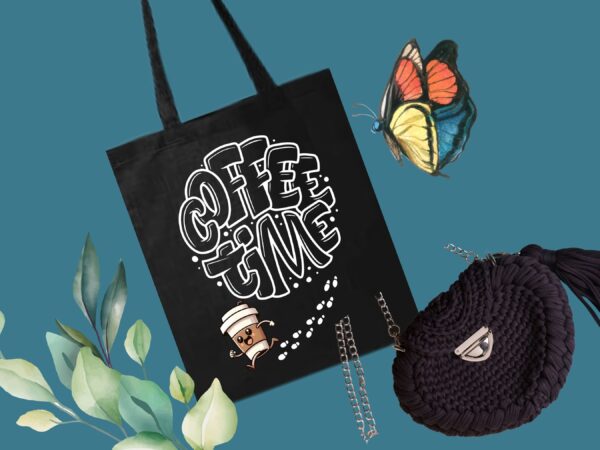 Coffee Time Tote Bag | Eco-Friendly Reusable Coffee Lover Bag | Bubble Letter Mug Design