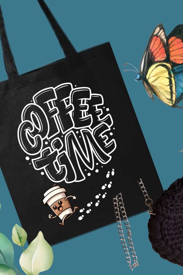 Coffee Time Tote Bag | Eco-Friendly Reusable Coffee Lover Bag | Bubble Letter Mug Design