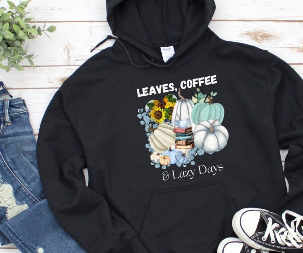 Leaves, Lattes & Lazy Days Fall Graphic Tee | Aqua Blue Pumpkin Coffee Shirt | Cozy Autumn Apparel by JoyShop10