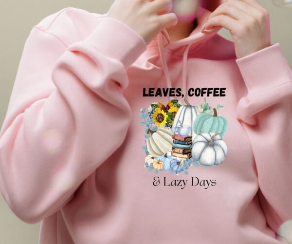 Leaves, Lattes & Lazy Days Fall Graphic Tee | Aqua Blue Pumpkin Coffee Shirt | Cozy Autumn Apparel by JoyShop10 - Image 4