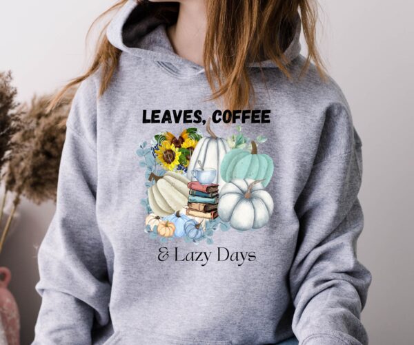 Leaves, Lattes & Lazy Days Fall Graphic Tee | Aqua Blue Pumpkin Coffee Shirt | Cozy Autumn Apparel by JoyShop10 - Image 3