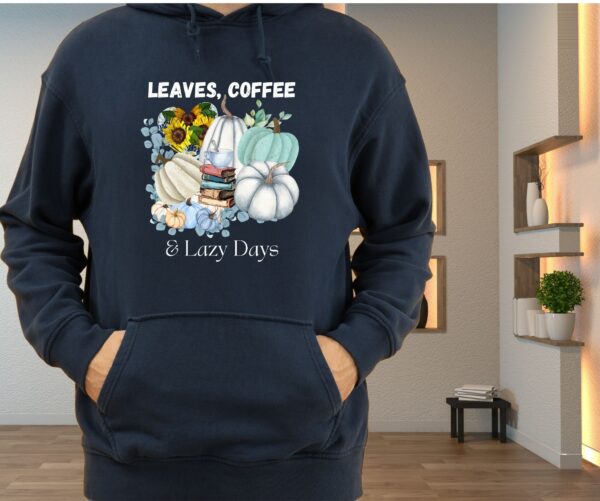 Leaves, Lattes & Lazy Days Fall Graphic Tee | Aqua Blue Pumpkin Coffee Shirt | Cozy Autumn Apparel by JoyShop10 - Image 6