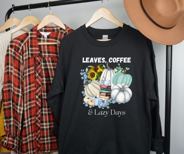 Leaves, Lattes & Lazy Days Sweatshirt | Aqua Blue Pumpkin Coffee Cozy Fall Pullover | Autumn Comfort Wear by JoyShop10