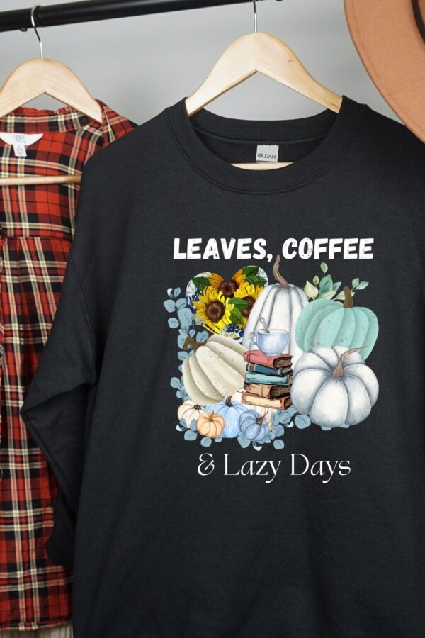 Leaves, Lattes & Lazy Days Sweatshirt | Aqua Blue Pumpkin Coffee Cozy Fall Pullover | Autumn Comfort Wear by JoyShop10