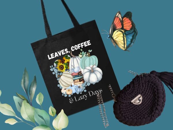 Leaves, Lattes & Lazy Days Tote Bag | Fall Coffee & Pumpkin Design | Eco-Friendly Sunflower Canvas Bag